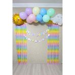 P.E.K.Shop Gökkuşağı Konsept Bannerlı Bulut Güneş Balonlu Makaron Fon Perdeli Balon Zinciri Seti