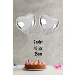 P.E.K.Shop Kalp Şekilli Gümüş Folyo Balon 10 inc 25 cm 2 Adet