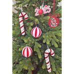 P.E.K.Shop Kırmızı Beyaz Baston Şeker, 2025 Yazılı Candy Cane Süs ve Top Yılbaşı Ağaç Süsleri Seti 5li Paket