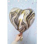 P.E.K.Shop Siyah Mermer Kalp Folyo Balon Retro Balon Kalp Şekilli 18inç 45cm