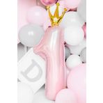 P.E.K.Shop Taçlı 1 Rakam Folyo Balon 1 Yaş Balonu Gold Taçlı PEMBE 90cm