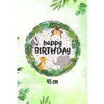 P.E.K.Shop Yuvarlak Wild Safari Temalı Folyo Balon Happy Birthday Yazılı Safari Konsept Doğum Günü Balonu 45cm
