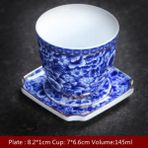 P Mavi ve Beyaz Çiçek Çay Fincan Tabağı ile Porselen Çay Kase Jingdezhen Seramik Kung Fu Çay Fincanı Kahve Bira Şarap Kupası (Yurt Dışından) - 1 Adet - Renkli - 1 lt