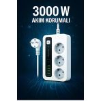P10 3X Priz 3000W Akım Korumalı 4X Usb 2X Type-c Girişli Çoklu Priz