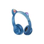 P47M Bluetooth Kedi Kulaklık Katlanabilir Sd Kart Girişli Mikrofonlu Kablosuz LED Işıklı Kulaklık - Mavi