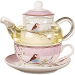 Pabiflo Ceramic Flower Teapot Flower Bird Cup Saucer Heat-Resistant Glass Pot Set Coffee Cup Afternoon Tea Tea Set Pink (Yurt Dışından) - Pembe