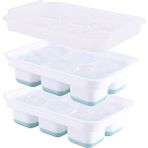 Pabiflo Silikon Buz Küpü Tepsileri 2'li Kapaklı Set, Gıda Sınıfı Viski Buz Topu Kalıbı, 6 Izgaralı Kare Buz Kafesi (Yurt Dışından) - White - Beyaz
