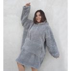 Pabtex Giyilebilir Battaniye – Kapüşonlu Oversize Peluş Rahatlık - Gri - 95 x 73 cm
