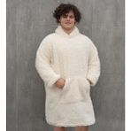 Pabtex Giyilebilir Battaniye – Kapüşonlu Oversize Peluş Rahatlık - Krem - 95 x 73 cm