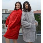 Pabtex Kapüşonlu Peluş Giyilebilir Battaniye – Ultra Yumuşak Oversize - Gri - 95 x 73 cm