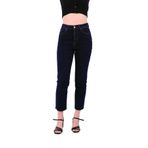 Paçaları Dikişsiz ve Yüksek Belli Cepli Astarsız Kadın Kot Pantolon Mom Fit Jean Lacivert Denim