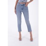 Paçaları Dikişsiz ve Yüksek Belli Cepli Astarsız Kadın Kot Pantolon Mom Fit Jean Orta Mavi Denim