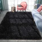 Pacapet Yatak Odası Oturma Odası için Yumuşak Kabarık Alan Halıları 3x5 Fit Peluş Kürklü Tüylü Halı Çocuk Odası için Kaymaz Tüylü Halı, Kız Erkek Çocuk Odası, Modern Ev Dekoru Zemin Halısı, Siyah