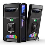 Pacciculn Google Pixel 9 için Sürgülü Kamera Kapaklı Kılıf Kart Tutucu Halka Manyetik Destek Dayanak Ağır Hizmet Koruyucu Telefon Kapağı Metal Plaka Araba Tutmak için -Siyah