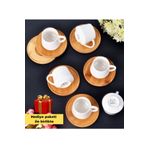 Paçi Cupa Home 6'lı Kahve Fincanı Seti – Porselen & Bambu Tabaklı, 90 ml, Beyaz