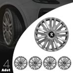 PackGar Peugeot 301 15 Inç Jant Kapağı Amblemli Gri 4'lü Set 124