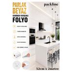 Packline Marketing Parlak Beyaz Yapışkanlı Folyo Mutfak Dolap Ve Mobilya Kaplama Folyosu 52cm x 2mt