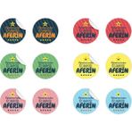 packmira etiket&ambalaj Öğretmenler Için Öğrencilerine Renkli Aferin Etiketi Yapışkanlı Yuvarlak Sticker - 4X4CM - (48 Adet)