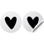 packmira etiket&ambalaj Sticker Kuşe (3X3CM) 60 Adet Yuvarlak Kesim -Siyah Kalp-