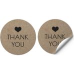 packmira etiket&ambalaj Sticker Kuşe (3X3CM) 60 Adet Yuvarlak Kesim -- Thank You Kraft Görünümlü --