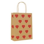 PACKOLAY Kırmızı Kalp Desenli Kraft Karton Çanta - 18x8x24 cm Hediyelik Paketleme 50 Adet