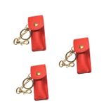 PACKOVE 3 Parça seyahat kılıfı küçük stand taşınabilir balsam dudak parlatıcısı anahtarlık kadın ruj tutucu dudak balsamı çantası kız deri çanta bileklik parantez Özlemek boş şişe kırmızı