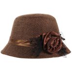 PACKOVE Bayan Kilise Şapkası Kova Cloche 1920S Vintage Kışlar Sıcak Melon Şapka Dantel Çiçek Moda Fötr Şapka Düğün Gelin Vintage Çay Parti Şapkaları Bayan Için Kahve