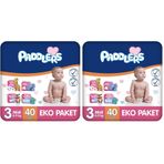 Paddlers 3 Numara Midi 4-9 kg Ekonomi Paketi Bebek Bezi (1 x 40 Adet) 2li paket