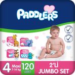 Paddlers Bebek Bezi 4 Numara Maxi (7-14 Kg) 60x2 Adet – 2’li Jumbo Set - 12 Saat Kuruluk - 4 Beden (7 - 14 kg)