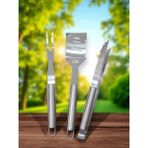 Padilon 3 Parça Mangal Aksesuar Seti Paslanmaz Çelik Barbekü Set Maşa Spatula Çatal 43CM
