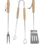 Padilon 3'lü Set Ahşap Saplı Mangal Aksesuar Seti Maşa Spatula Çatal Krom Kaplamalı 43cm