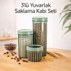 Padilon 3’lü Yuvarlak Saklama Kabı Seti 500 ml + 1,1 Lt + 1,7 Lt Cam Görünümlü Kırılmaz Plastik - Haki