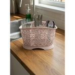 Padilon Tezgah Üstü Kaşıklık 3 Bölmeli 22X13X15 cm Plastik Dekoratif Kaşık Çatal Bıçaklık Organizeri - Pembe