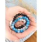 Padore Accessory Unisex - 3 Adet Turkuaz, Beyaz, Siyah Jade ve Onix Doğal Taş Padore Bileklik | Handmade - 18 - Renkli