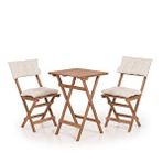 Pafu Ahşap Minderli Bahçe Balkon Bistro 50x50 Cm Masa Takımı Krem