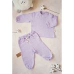 Pahta 4 Kat Müslin Pamuk Kız Çocuk Sweatshirt - Pantolon Takım - Açık Lila - 5 - 6 Yaş