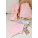 Pahta Çift Katlı Müslin Bebek Battaniye, Mendil, Kese - Açık Pembe
