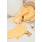 Pahta Çift Katlı Müslin Bebek Battaniye, Mendil, Kese - Sarı