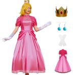 PAINEOMN Prenses elbise kadınlar için cadılar bayramı prenses Cosplay kostüm taç küpe eldiven seti yetişkin fantezi elbise takım elbise, Prenses Şeftali, M