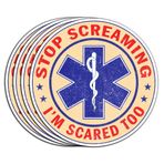 Paket 4 ADET Stop Screaming I'm Scared Too Sticker Komik Paramedik EMT Su Geçirmez Vinil Çıkartmaları Dekor Telefon Kask Araba Bagaj Tampon Dizüstü Kaykay Snowboard Sırt Çantası Tablet