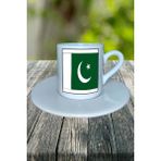 Pakistan Ülke Bayrağı Bayrak Baskılı Türk Kahvesi Fincanı Tabaklı Kişiye Özel Model 3