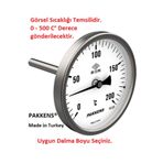 Pakkens Çap Ø100mm 500 C° Derece 30 Cm Dalma Boylu, Fırın, Taş Fırın Termometresi, Paslanmaz Çelik Ø100mm 500 C 30 cm Termometre