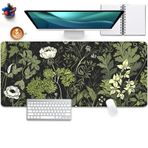 PAKWMFEVGD Adaçayı Yeşili Çiçekli ve Bitki Masa Pedi Mouse Pad, Dikişli Kenarlı Büyük Oyun Fare Altlığı, Ofis Bilgisayar Klavyesi Dizüstü Bilgisayar Ev için Kaymaz Su Geçirmez Kauçuk Taban Mous Mat 89,9 cm x