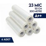 Palet Streç Film 23MIC 50CM x 300 mt (Şeffaf) Ultra Güçlü Sarım 6 Adet