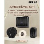 Palex 3 Lü Jumbo Hijyen Seti - Sıvı Sabunluk+Jumbo Tuvalet Kağıdı Dispenseri+Z Katlı Havlu Dispenser SİYAH - Siyah