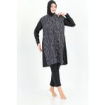 Paleys Mayo Büyük Beden Tam Kapalı Tesettür Mayo Aysun Lila Desenli - Siyah - Lila - 4XL