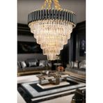 Palmira 60 cm 'lik Kristal Taşlı Lüks Avize 6'lı - (Siyah-Gold) - 1 - Ahşap