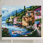 Palmiye Çıtalı 40x50 cm Deniz Evler Tuval Seti