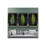 Palmiye Yaprağı Temalı Aynalı Çerçeveli 3 Lü Kanvas Tablo Seti 150x70 Cm SETS0006