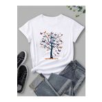PALPİTO Kadın Beyaz Kelebek Ağaç Baskılı Oversize T-Shirt